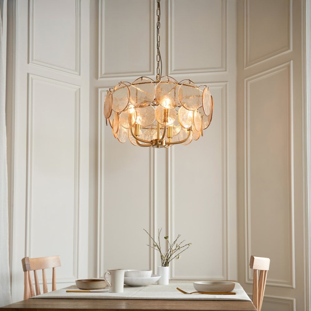 Costa 3/5Lt Chandelier- Brushed Aged Brass Plate & Handmade Champagne Glass