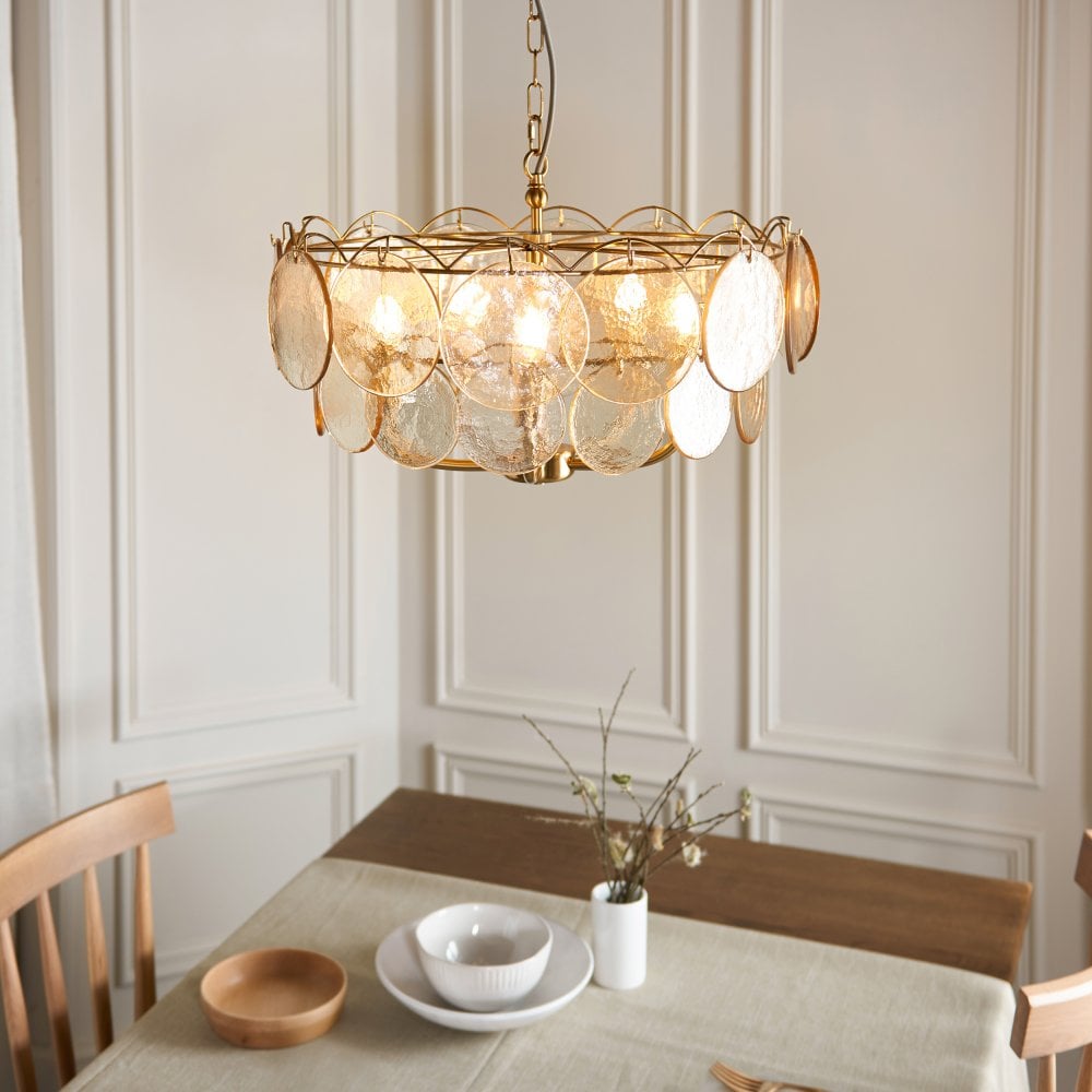 Costa 3/5Lt Chandelier- Brushed Aged Brass Plate & Handmade Champagne Glass