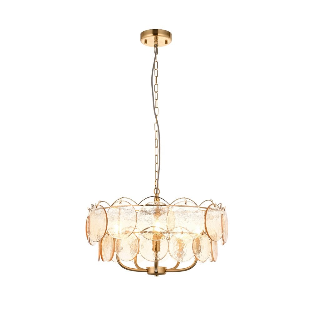 Costa 3/5Lt Chandelier- Brushed Aged Brass Plate & Handmade Champagne Glass