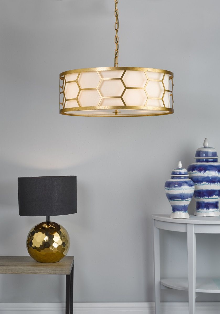 Epstein 4 Light Pendant Gold With Ivory Shade