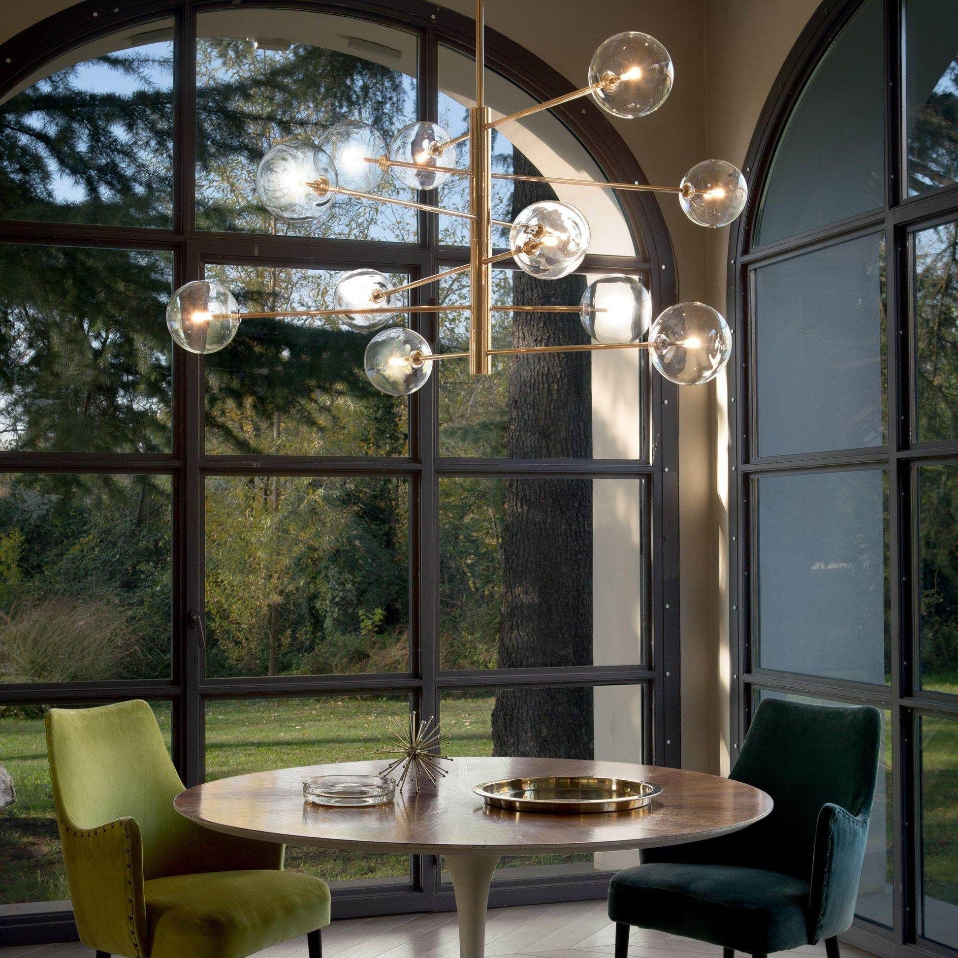 Equinoxe 8/12Lt Centre Ceiling Light - Chrome/Antique Brass Finish, IP20 - Cusack Lighting