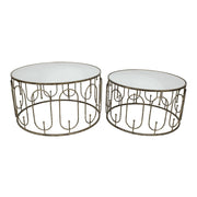 Estela Coffee Table Set of 2 - Distressed Antique Gold & Mirrored Top Finish