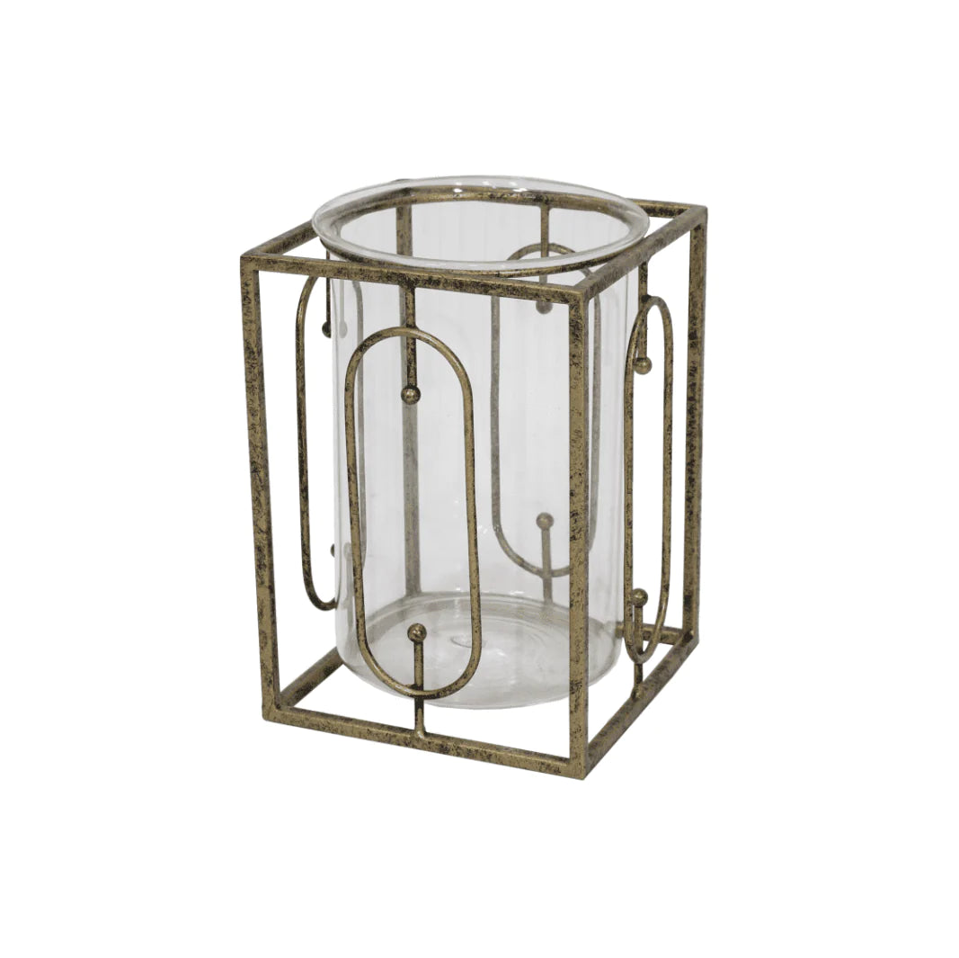 Estela Large Candle Holder - Antique Gold Finish
