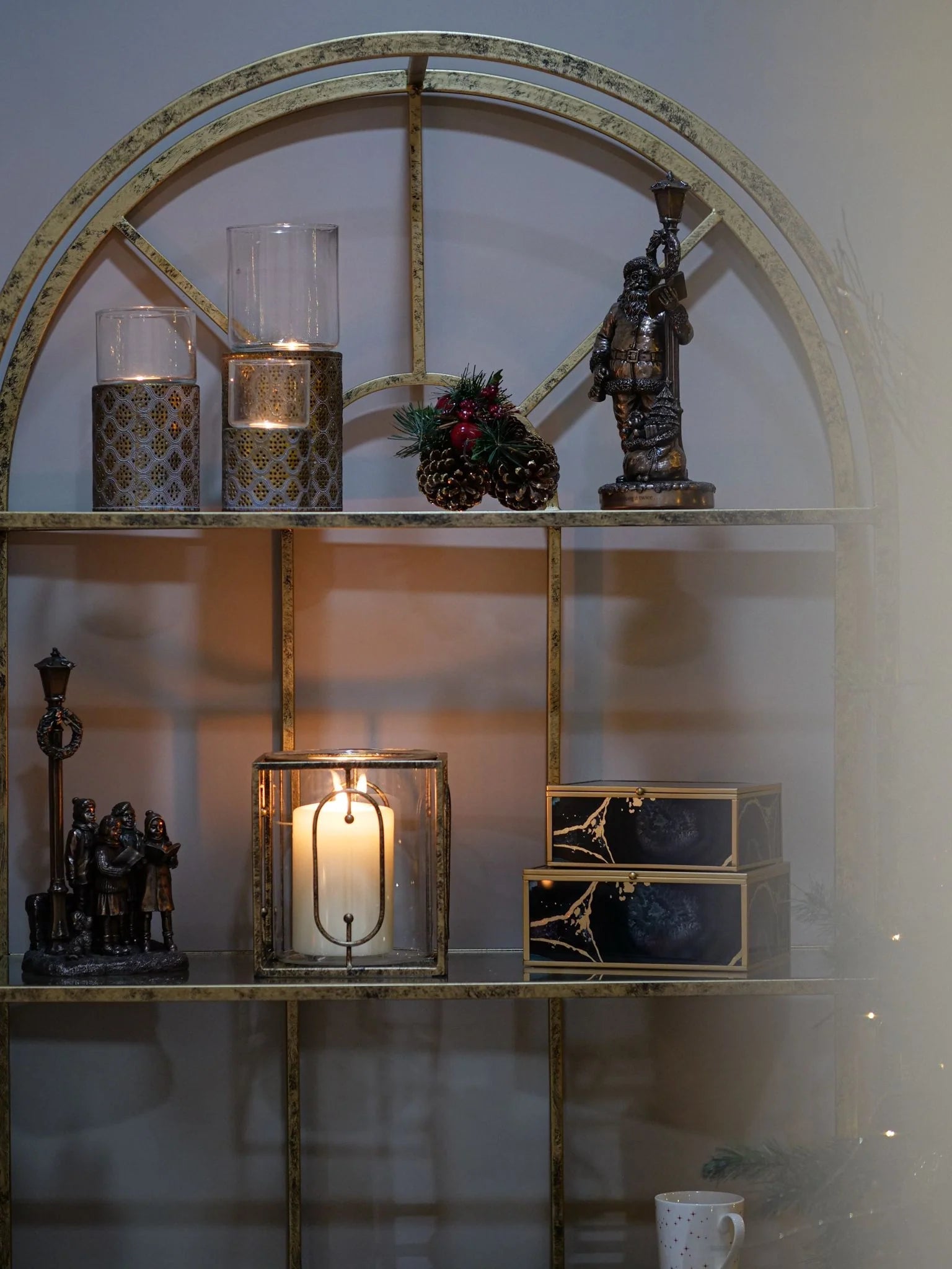 Estela Large Candle Holder - Antique Gold Finish