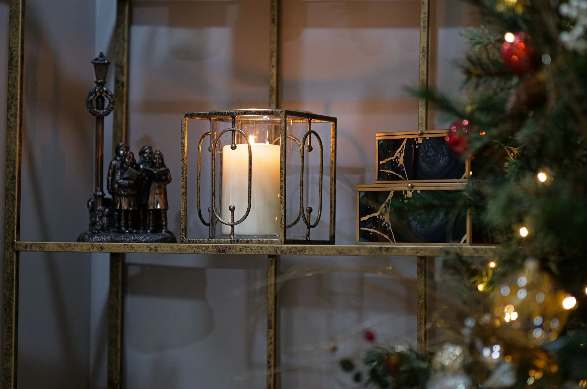 Estela Large Candle Holder - Antique Gold Finish