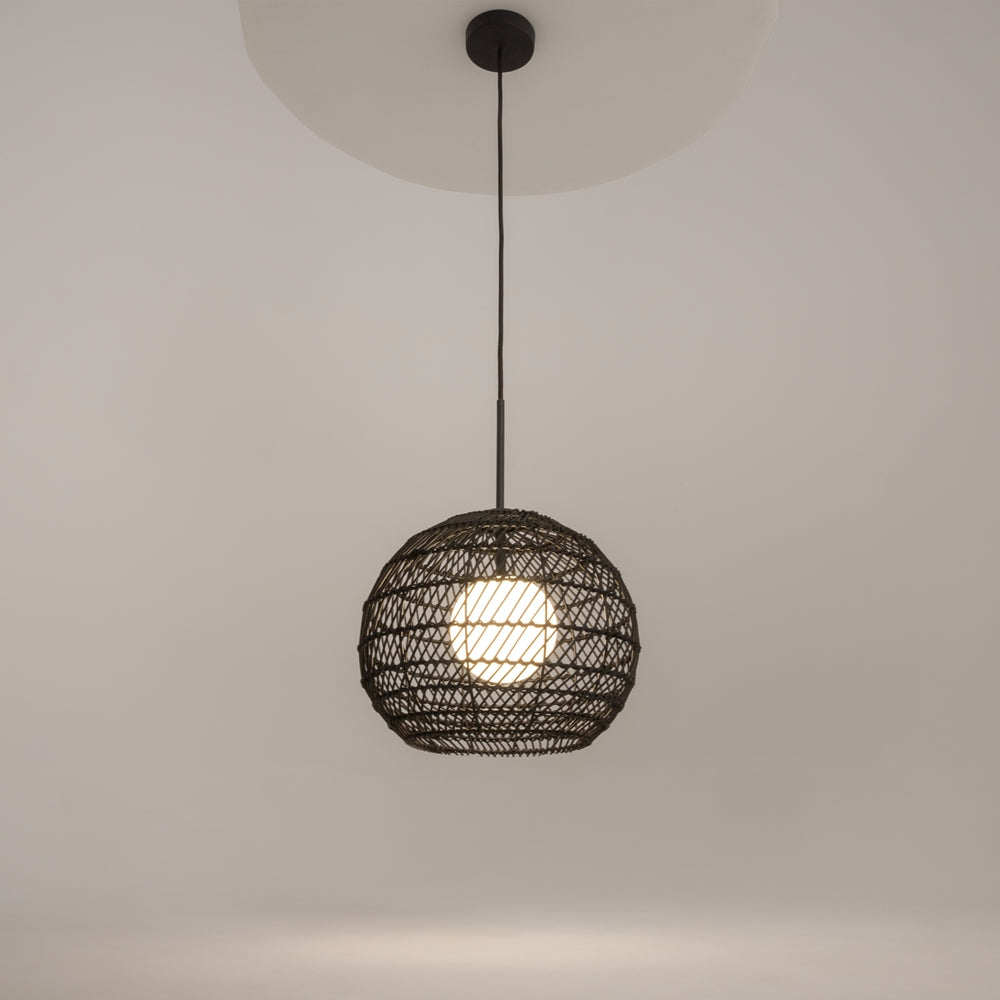 Cane Pendant Light- Black/ Beige Finish