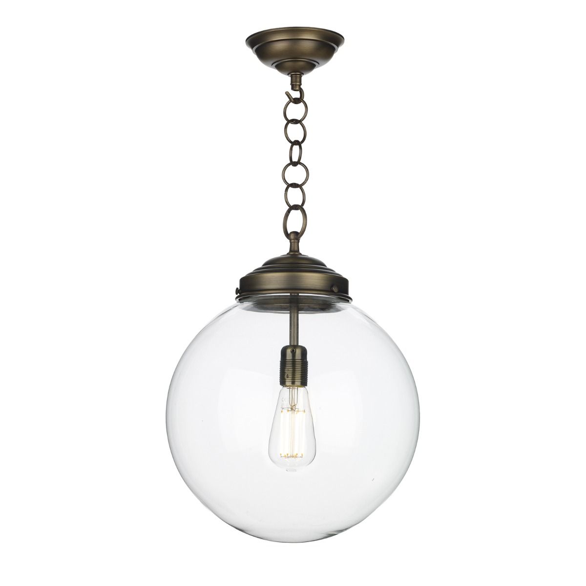 Fairfax Large single Pendant Antique Brass/chrome with opal/clear glass