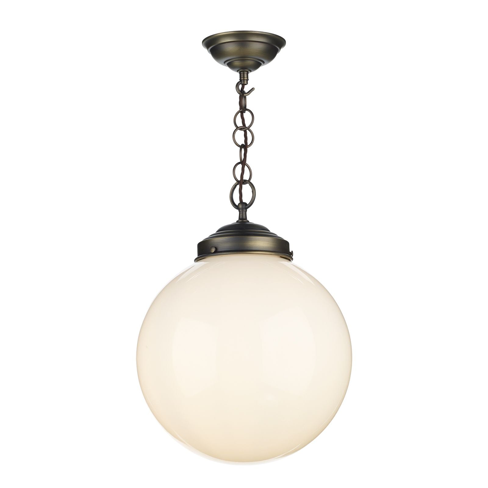 Fairfax Large single Pendant Antique Brass/chrome with opal/clear glass