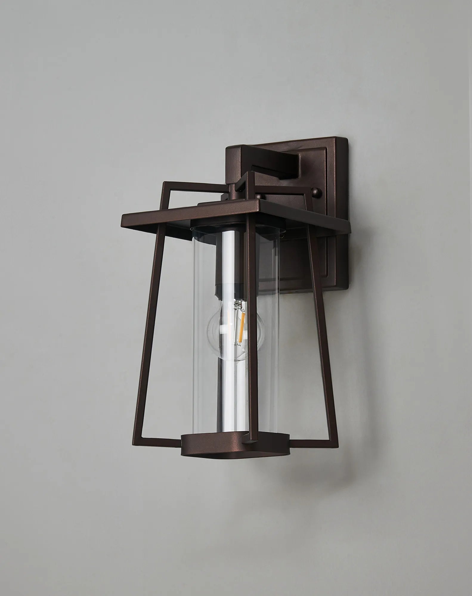 Fayre Down Trapezium Frame Cylinder Glass Wall Lamp- Oil Rubbed Brass/Clear Glass