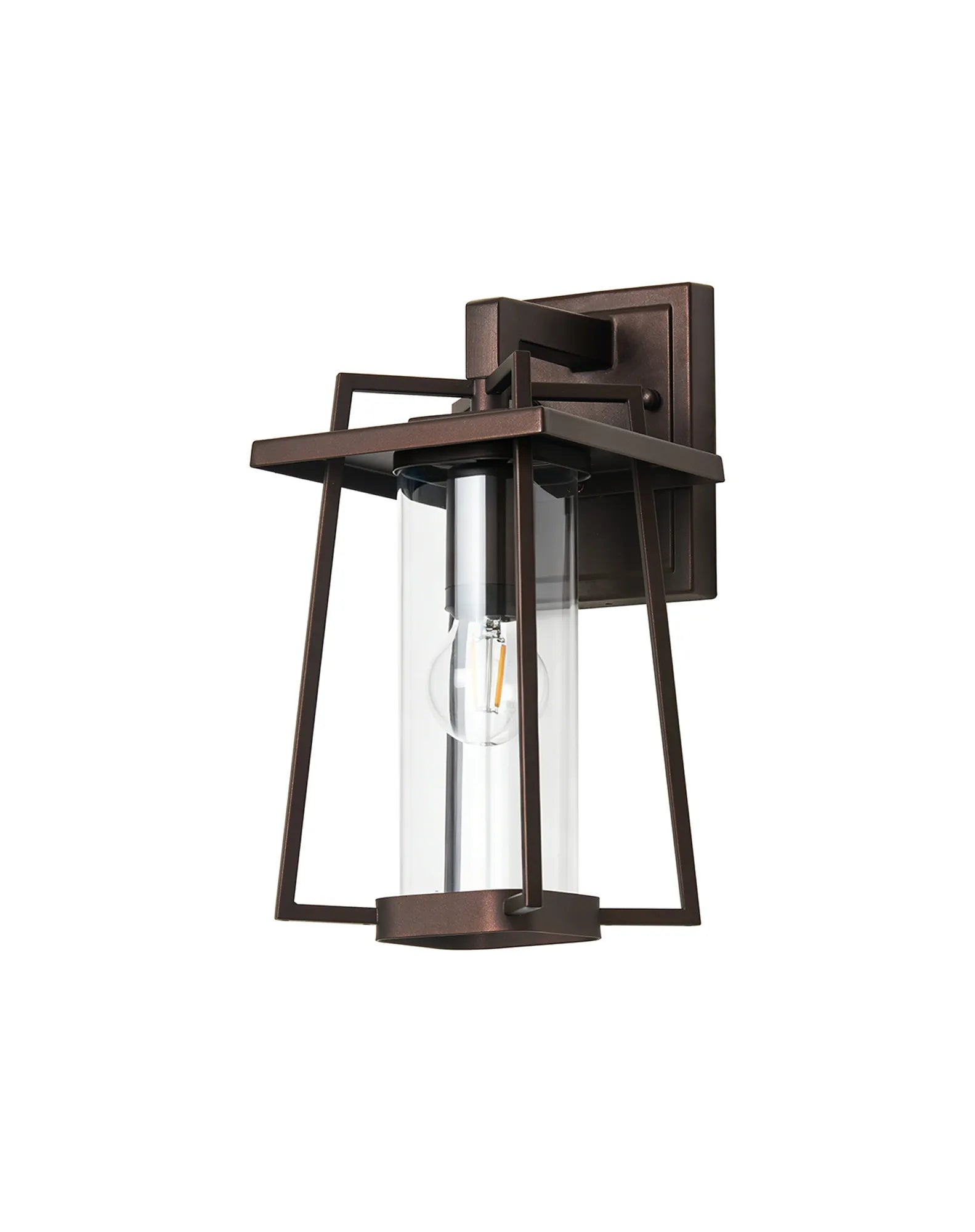 Fayre Down Trapezium Frame Cylinder Glass Wall Lamp- Oil Rubbed Brass/Clear Glass