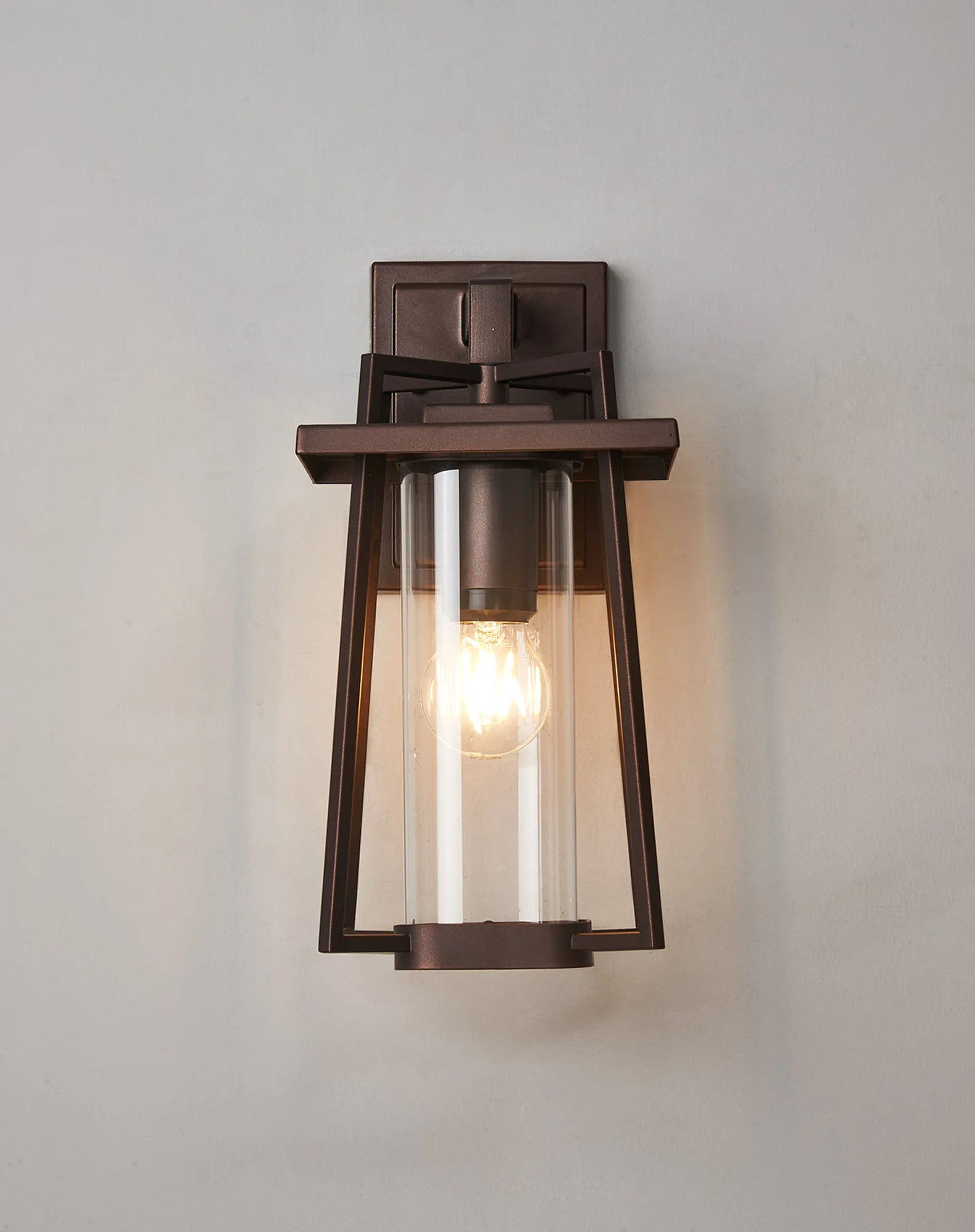 Fayre Down Trapezium Frame Cylinder Glass Wall Lamp- Oil Rubbed Brass/Clear Glass