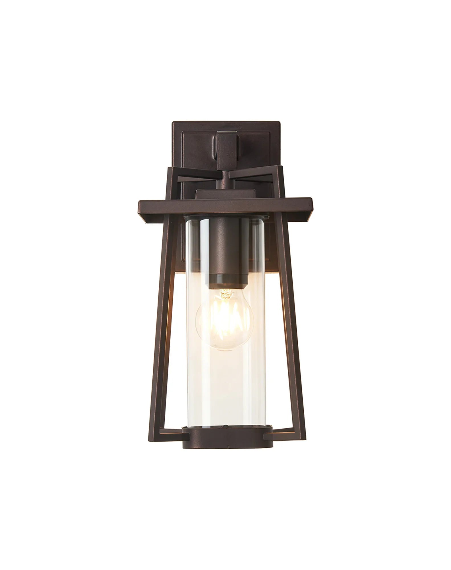 Fayre Down Trapezium Frame Cylinder Glass Wall Lamp- Oil Rubbed Brass/Clear Glass