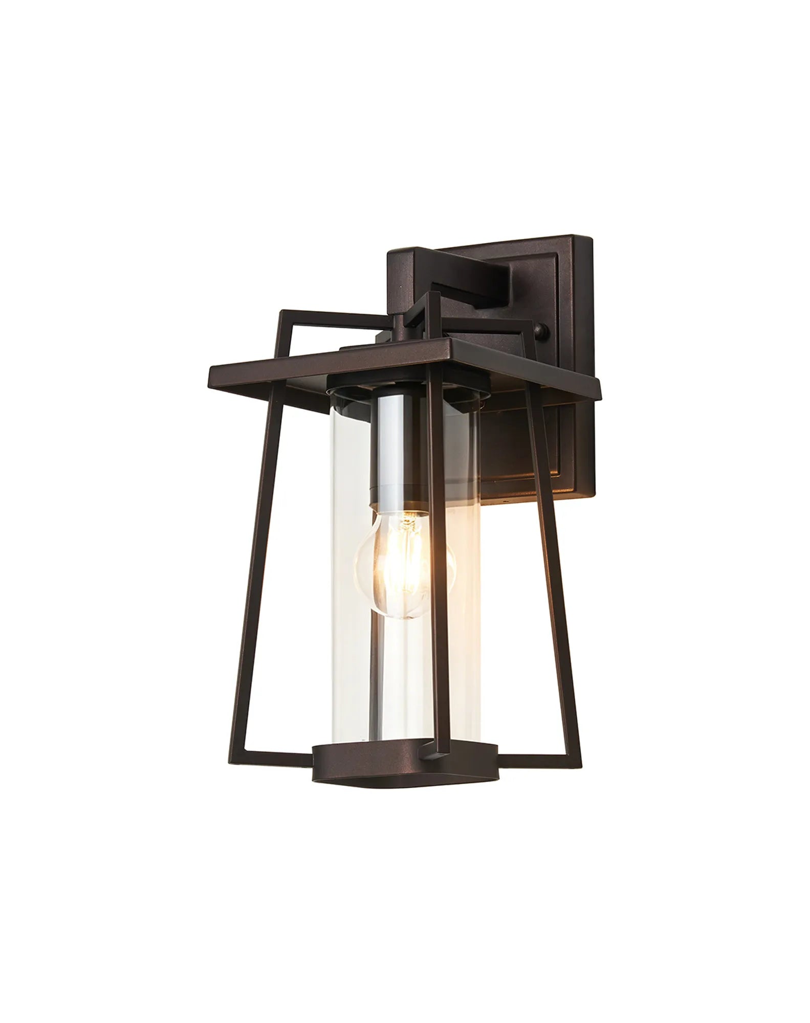 Fayre Down Trapezium Frame Cylinder Glass Wall Lamp- Oil Rubbed Brass/Clear Glass