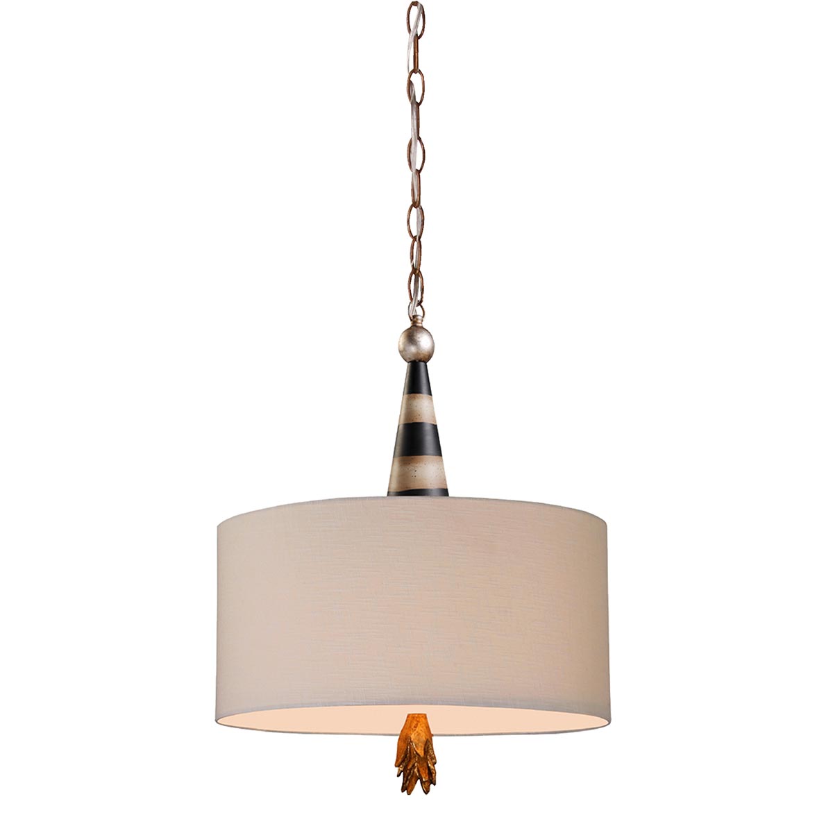 Flambeau 2 Light Pendant - Black, Cream and Gold Leaf, with Taupe linen shade E27