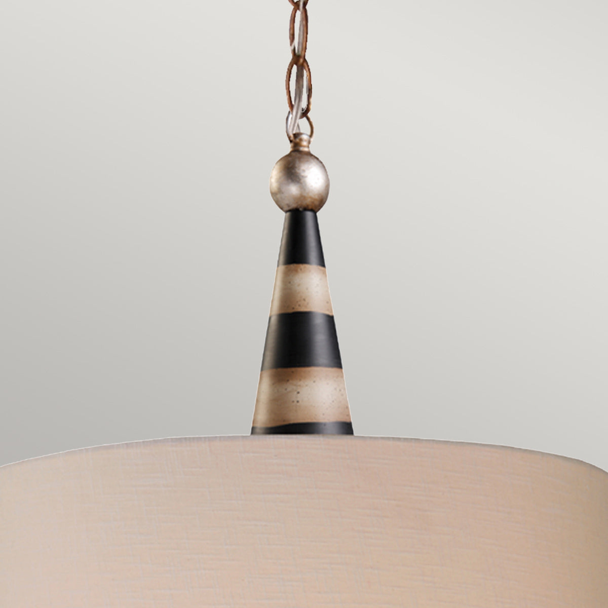 Flambeau 2 Light Pendant - Black, Cream and Gold Leaf, with Taupe linen shade E27