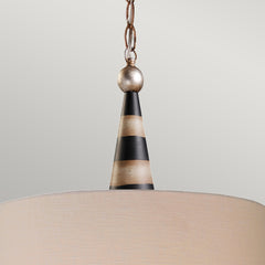 Flambeau 2 Light Pendant - Black, Cream and Gold Leaf, with Taupe linen shade E27