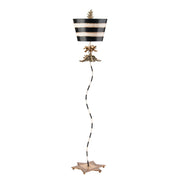 South Beach 1 Light -Floor Lamp - Black, Putty & Gold Leaf with Black and Cream Striped Shade E27