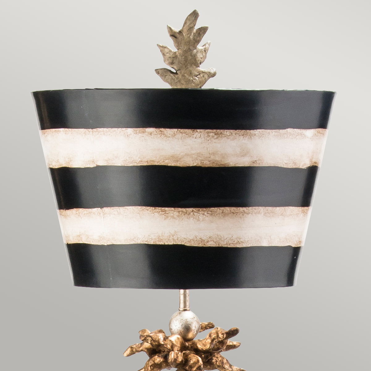 South Beach 1 Light -Floor Lamp - Black, Putty & Gold Leaf with Black and Cream Striped Shade E27