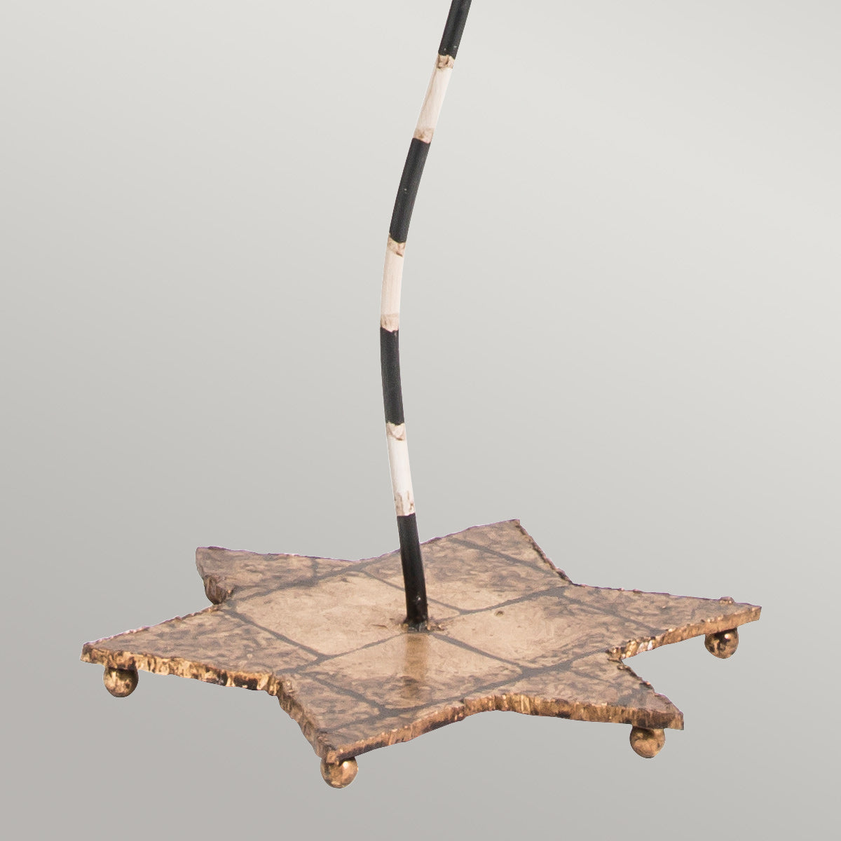 South Beach 1 Light -Floor Lamp - Black, Putty & Gold Leaf with Black and Cream Striped Shade E27