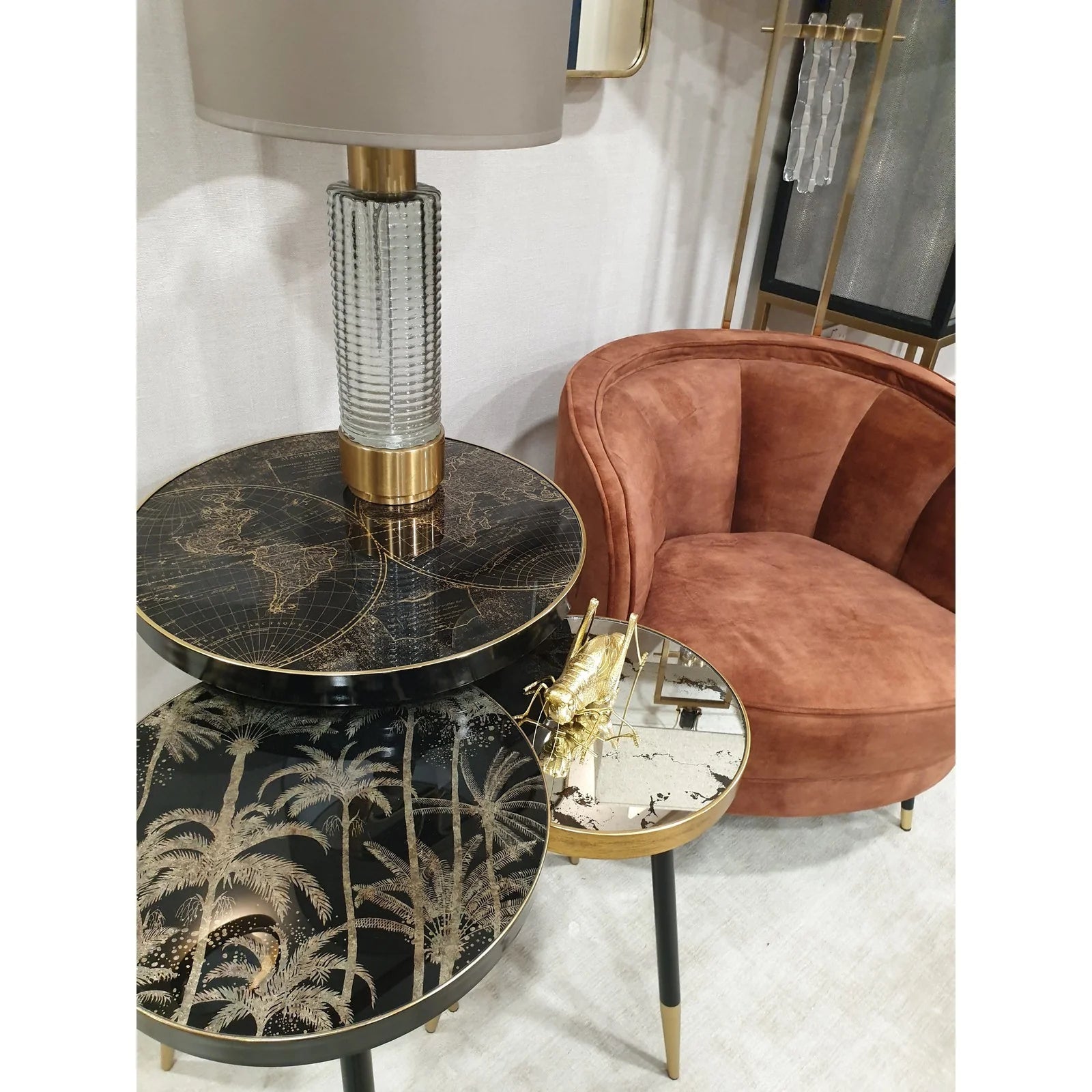 Palm Tree Side Table - Black & Gold Finish