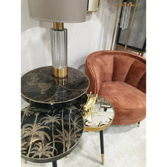 Palm Tree Side Table - Black & Gold Finish