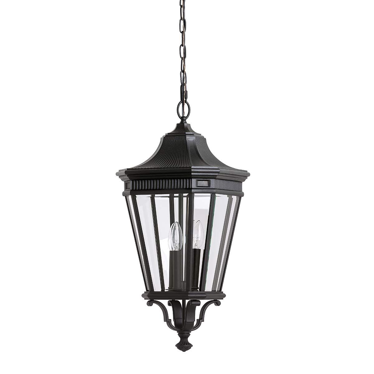 Cotswold Lane 2/3Lt Medium Chain Lantern - Black IP23 E14