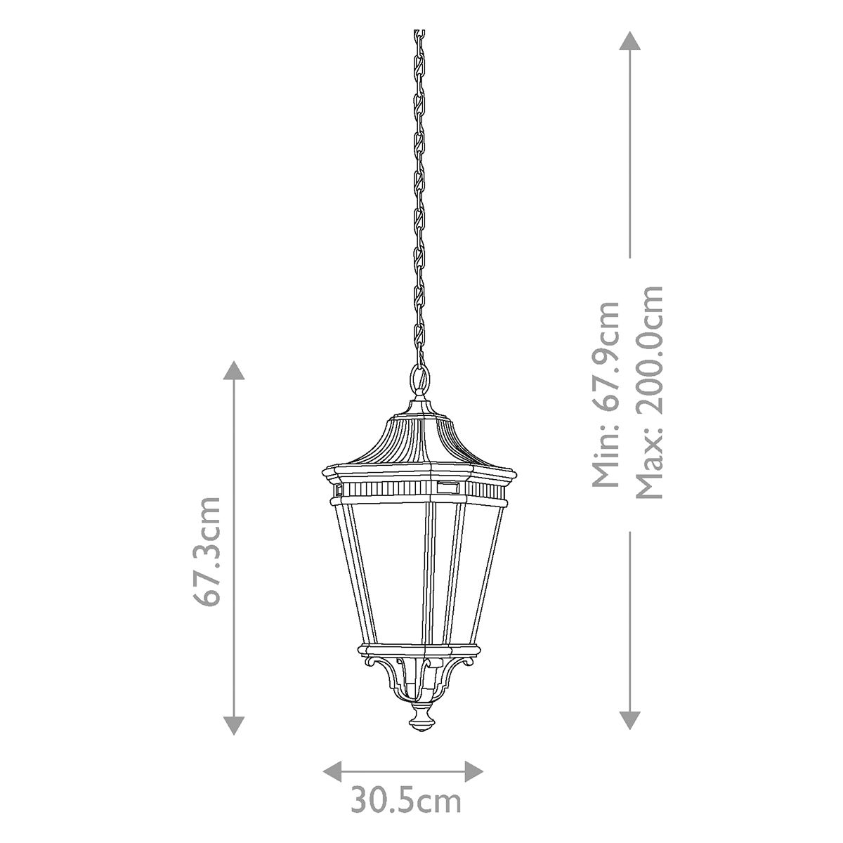 Cotswold Lane 2/3Lt Medium Chain Lantern - Black IP23 E14