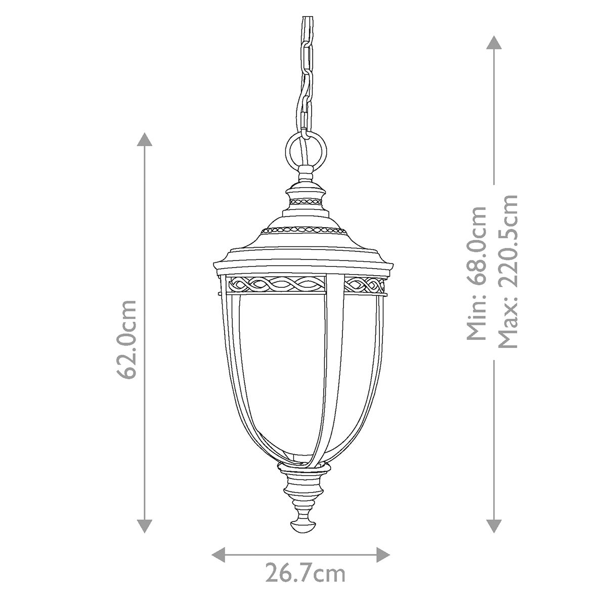 English Bridle 3 Light Large Chain Lantern - Various & Size Finish IP44 E14