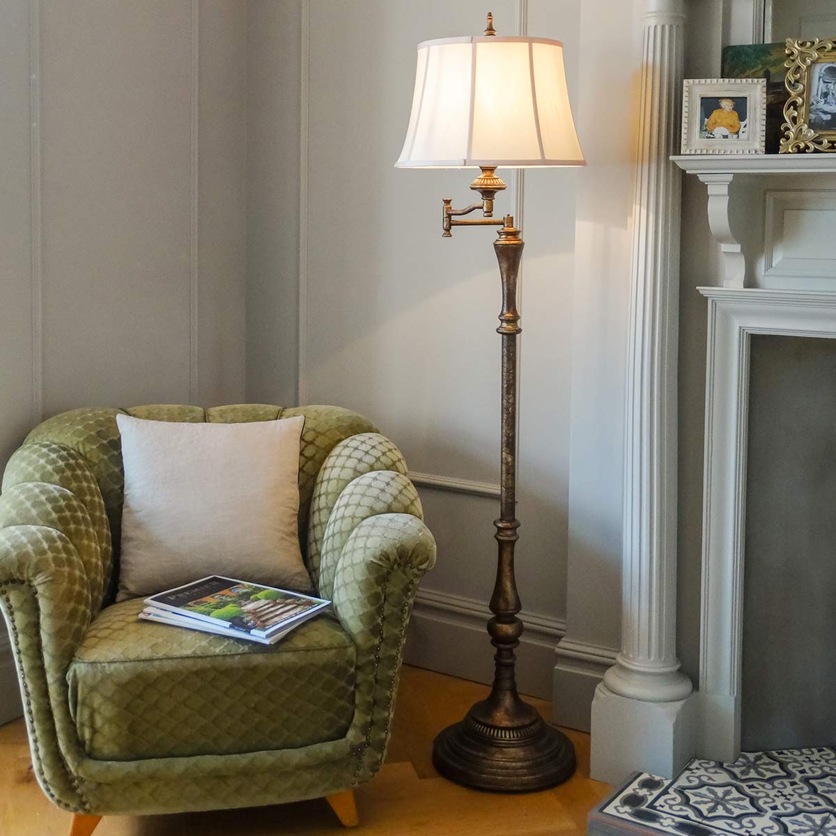 Gibson 1 Light Floor Lamp - Cambridge Crackle with Desert Shade E27