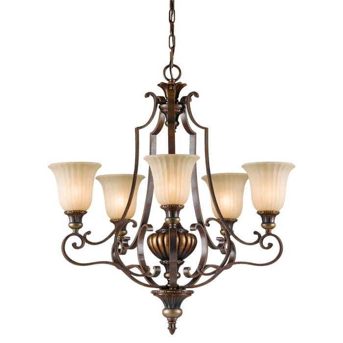 Kelham Hall 5 Light Up Light Chandelier - Firenze Gold / British Bronze