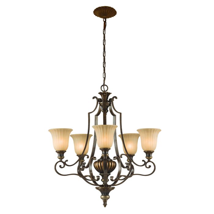 Kelham Hall 5 Light Up Light Chandelier - Firenze Gold / British Bronze
