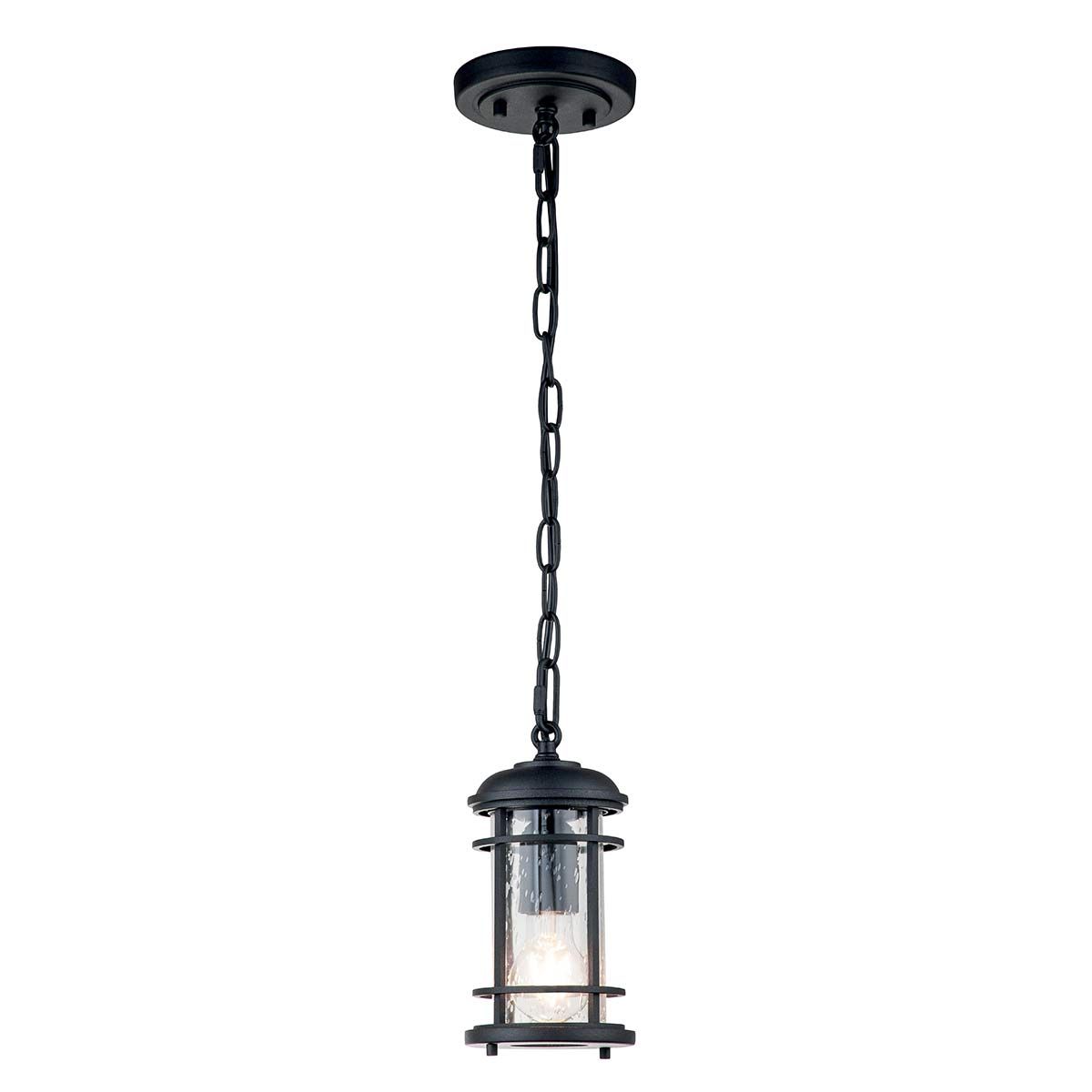 Lighthouse 1 Light Small Chain Lantern - Brushed Steel/Textured Black IP44 E27