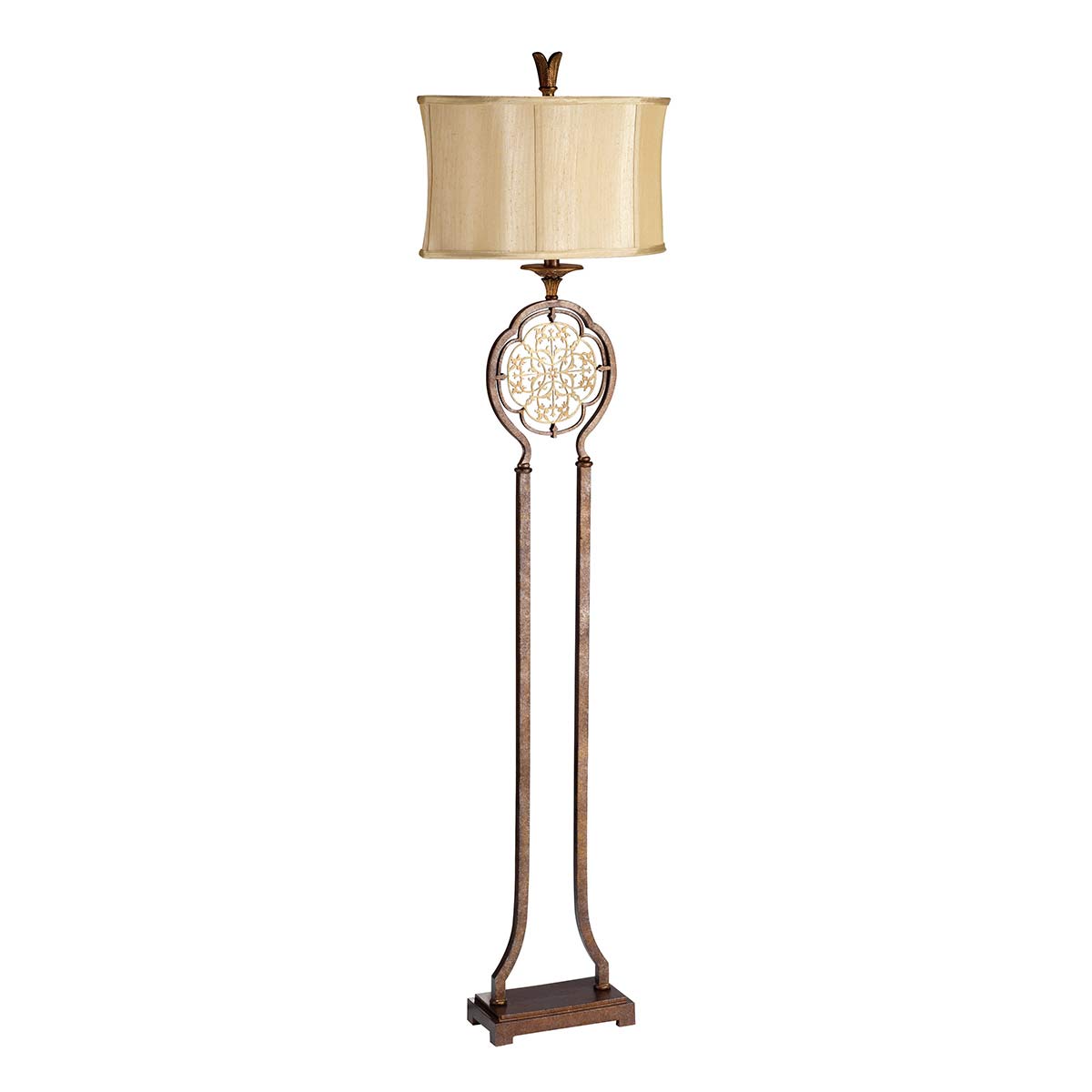 Marcella 1 Light Floor Lamp - British Bronze & Oxidized Bronze with Light Gold Shade E27