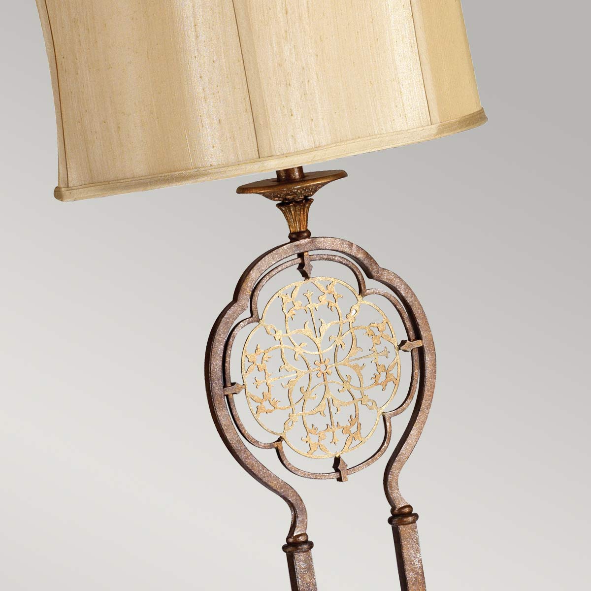 Marcella 1 Light Floor Lamp - British Bronze & Oxidized Bronze with Light Gold Shade E27