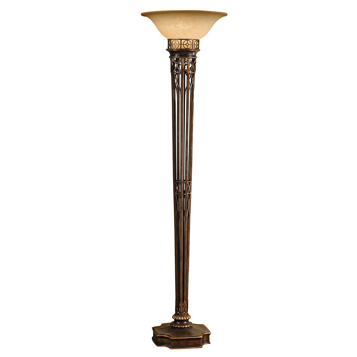 Opera 1 Light Torchiere - Firenze Gold with Amber Shade E27