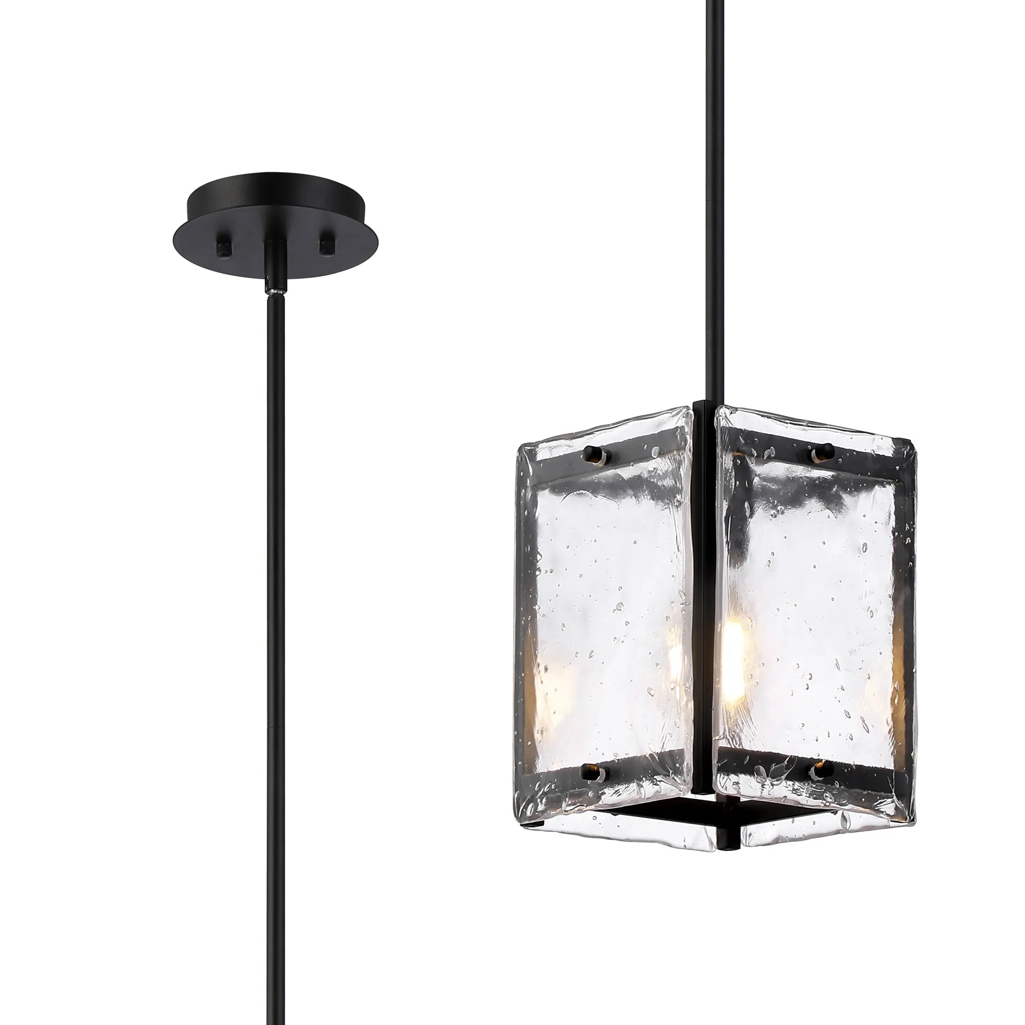 Faringdon Multi Height Pendant Semi Flush 1 Light- Matt Black & Satin Nickel