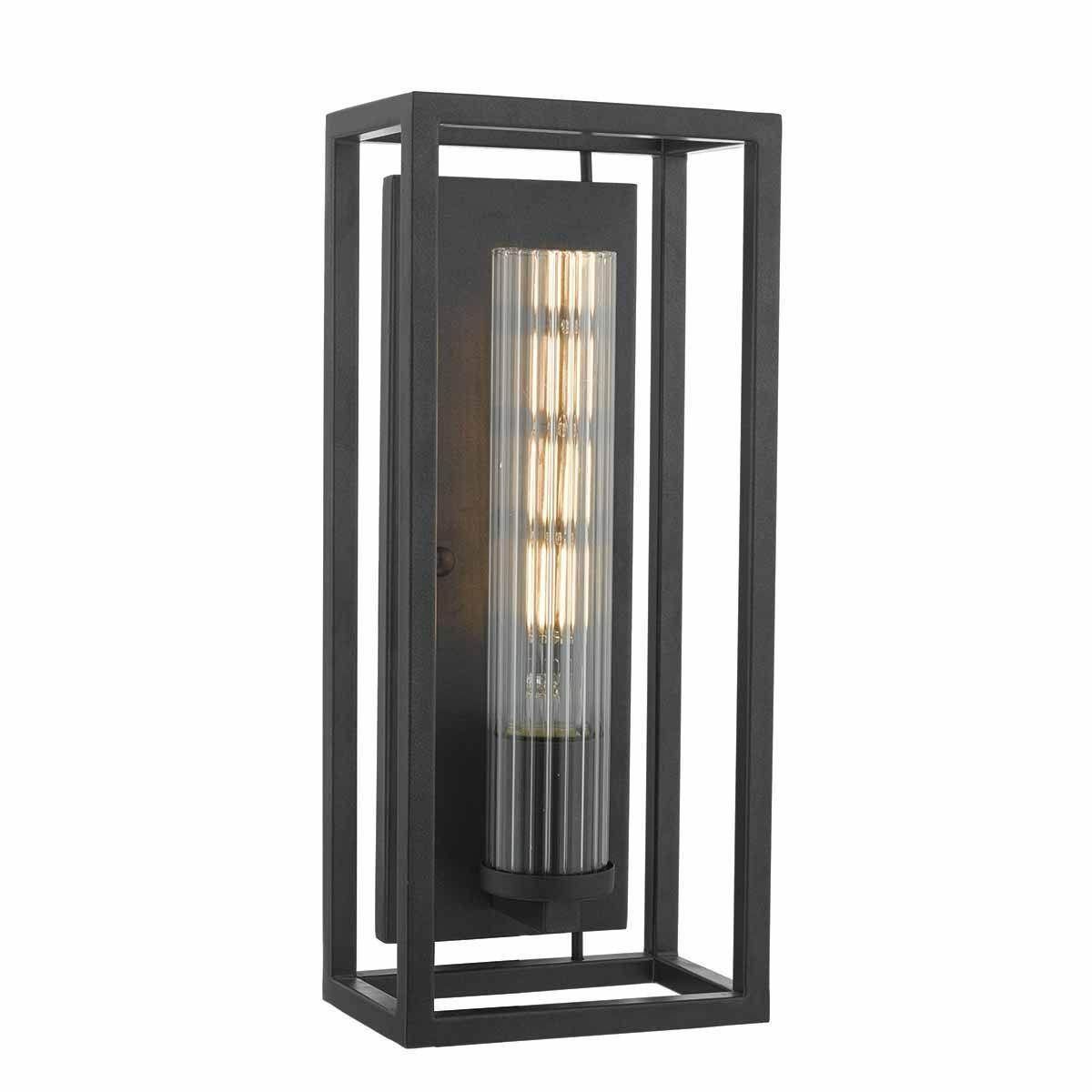 Dar Felipe Wall Light Black & Ribbed Glass - Cusack Lighting
