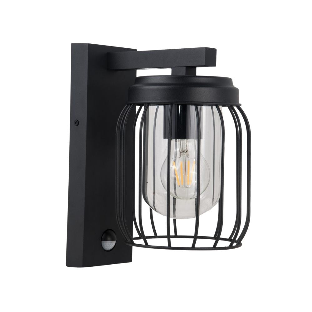 Finch IP44 Black Cage Wall Light - Optional PIR Sensor