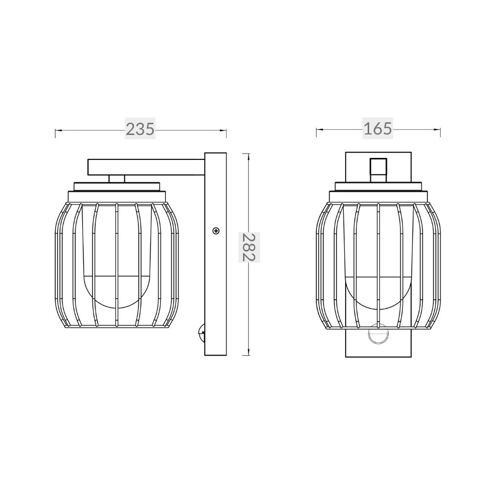 Finch IP44 Black Cage Wall Light - Optional PIR Sensor