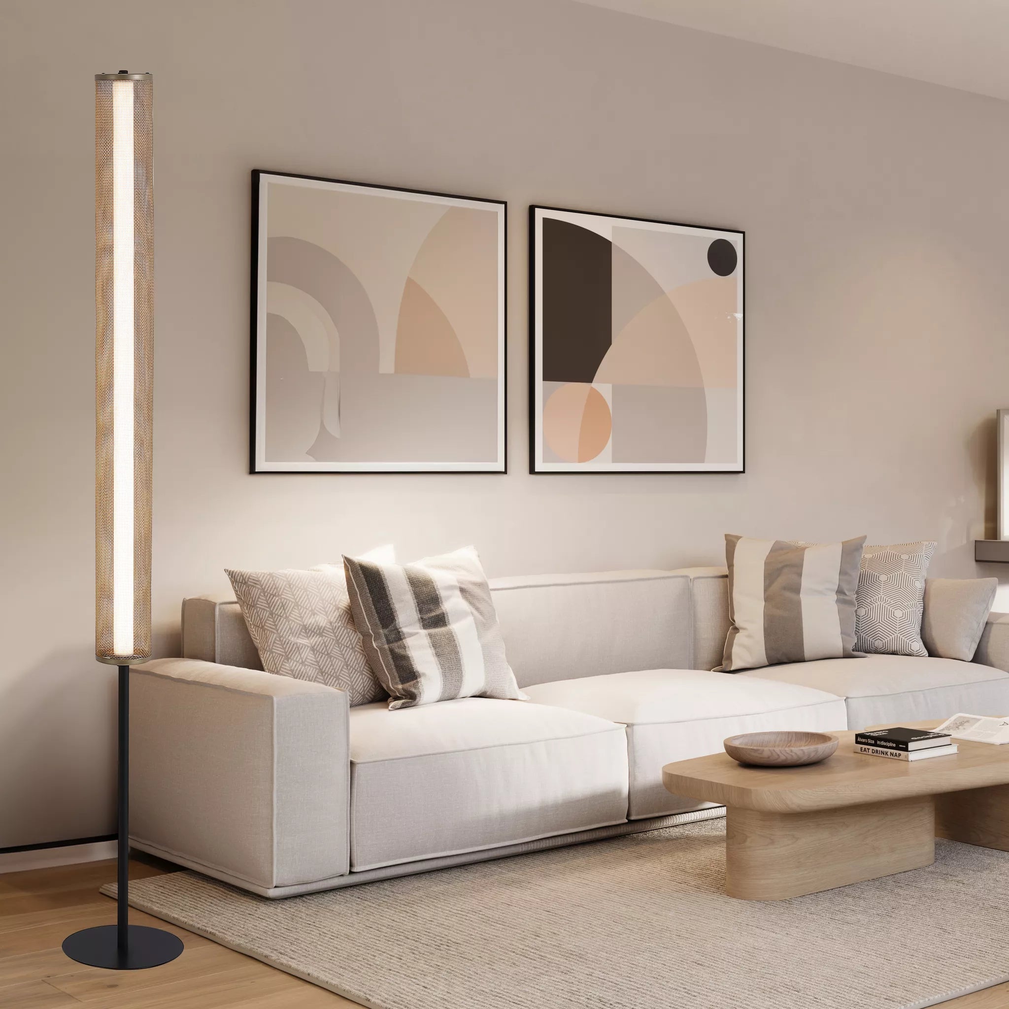 Thread LED Floor Lamp- Gold Mesh and Matt Black Metal