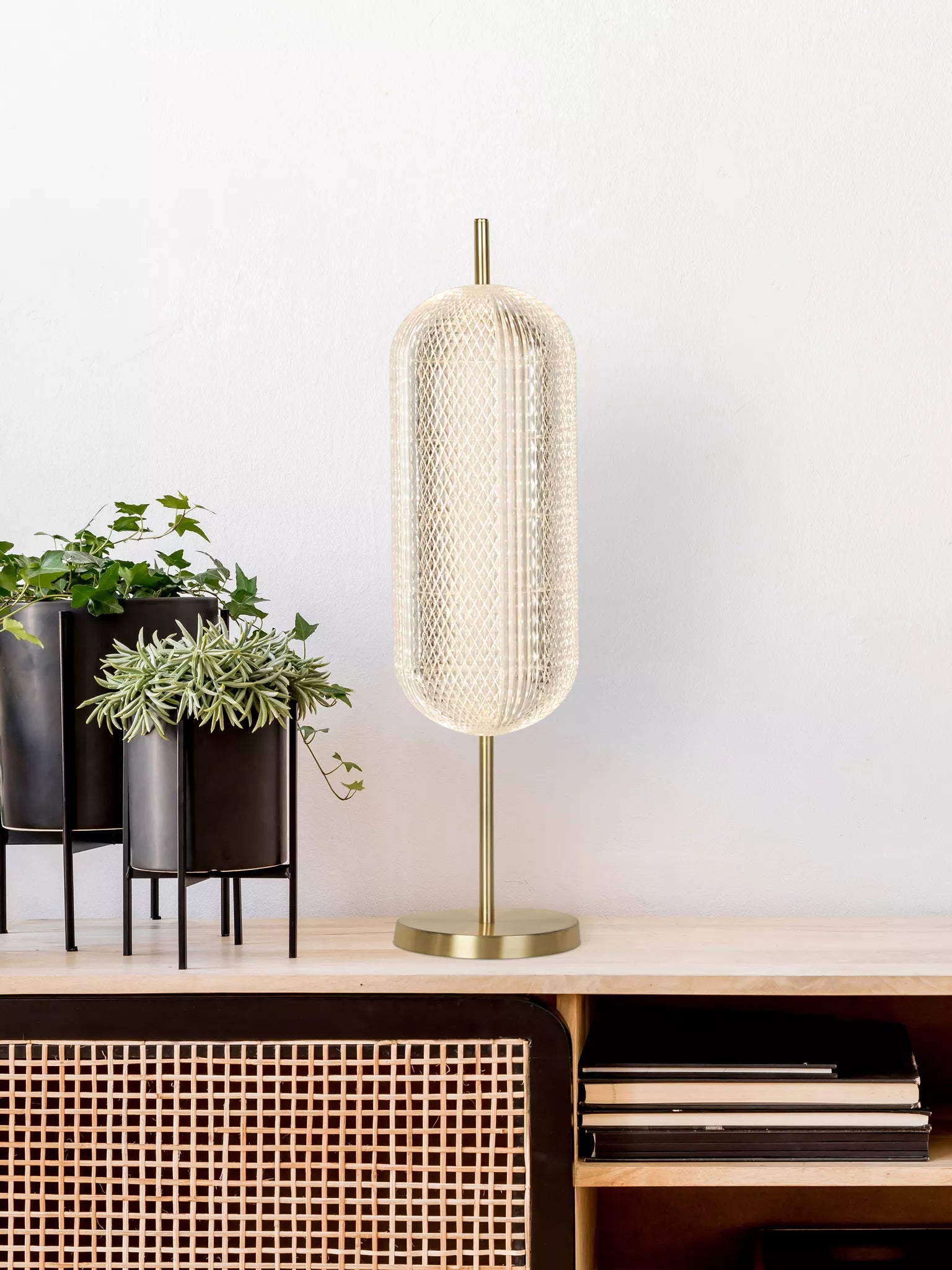 Capsule LED Table Lamp- Satin Brass Metal and Acrylic Shade