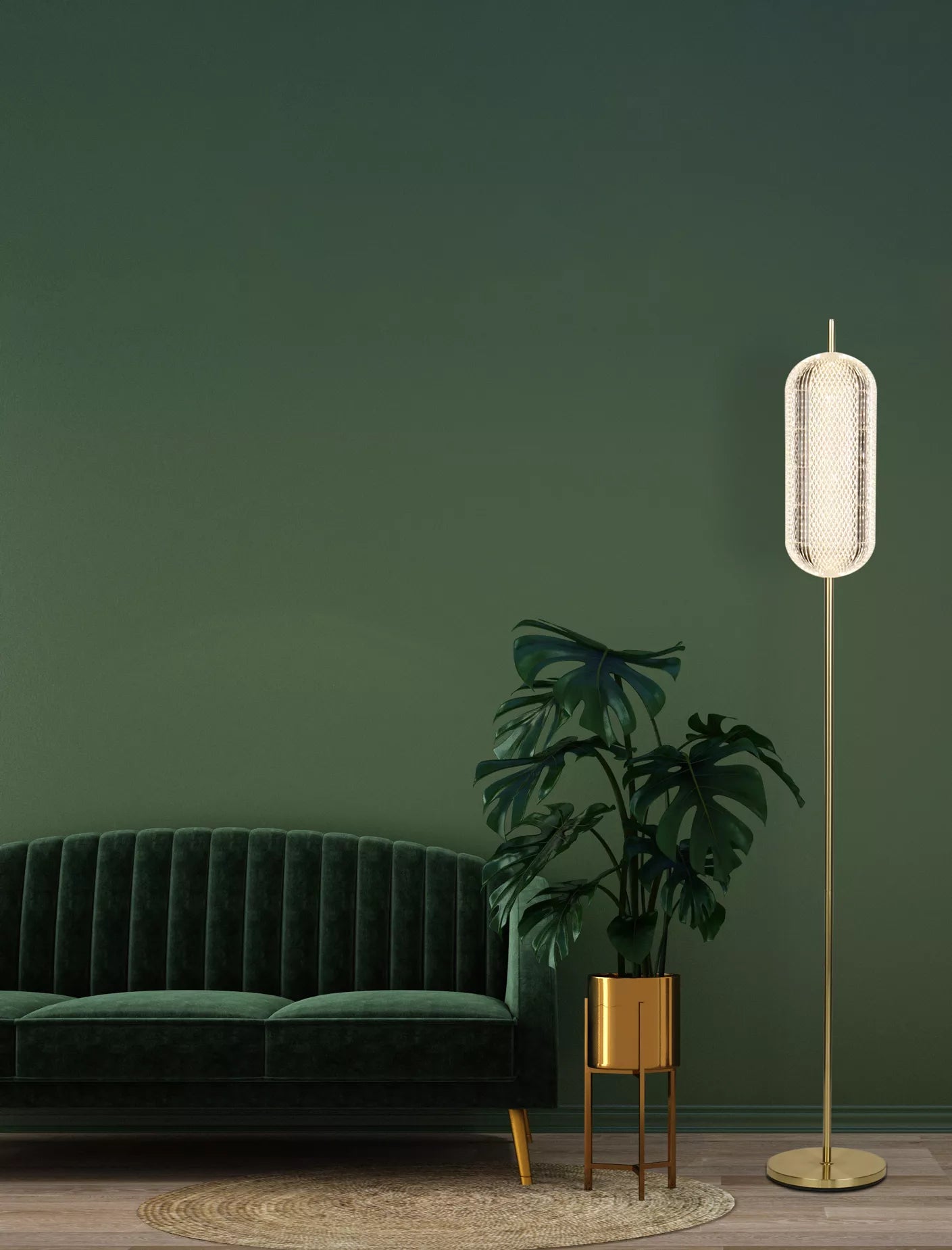Capsule LED Floor Lamp- Satin Brass Metal and Acrylic Shade