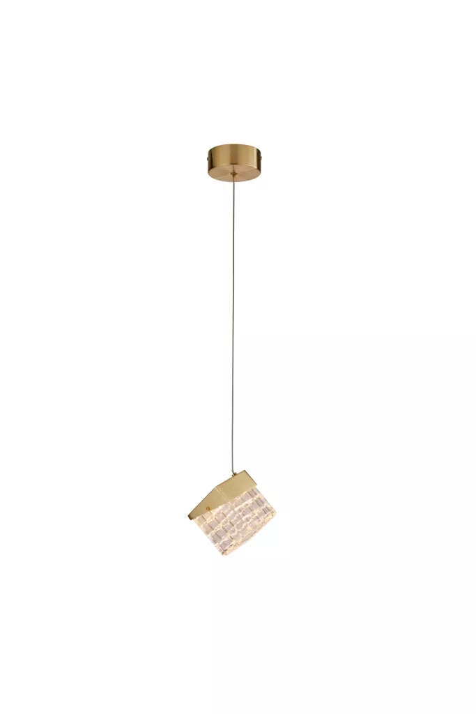 Cuboid LED Pendant-  Satin Brass Metal with Clear Acrylic