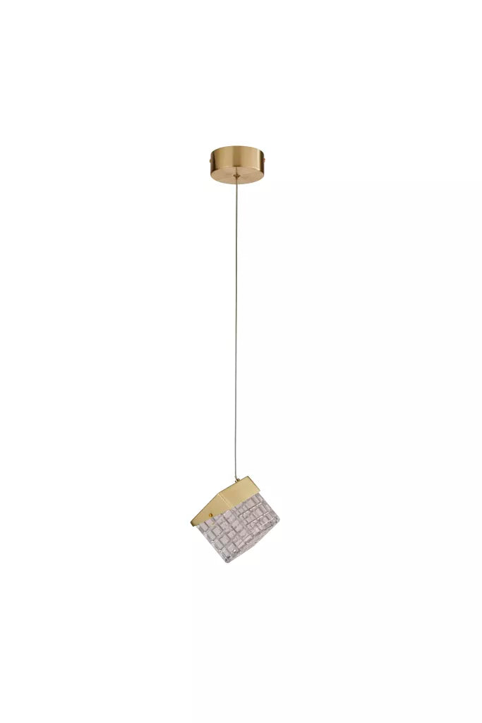 Cuboid LED Pendant-  Satin Brass Metal with Clear Acrylic