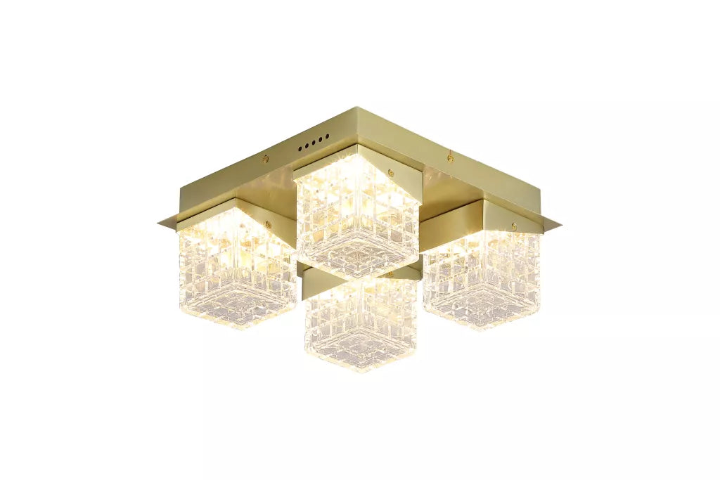 Cuboid 4Lt Flush Light- Satin Brass Metal with Clear Acrylic