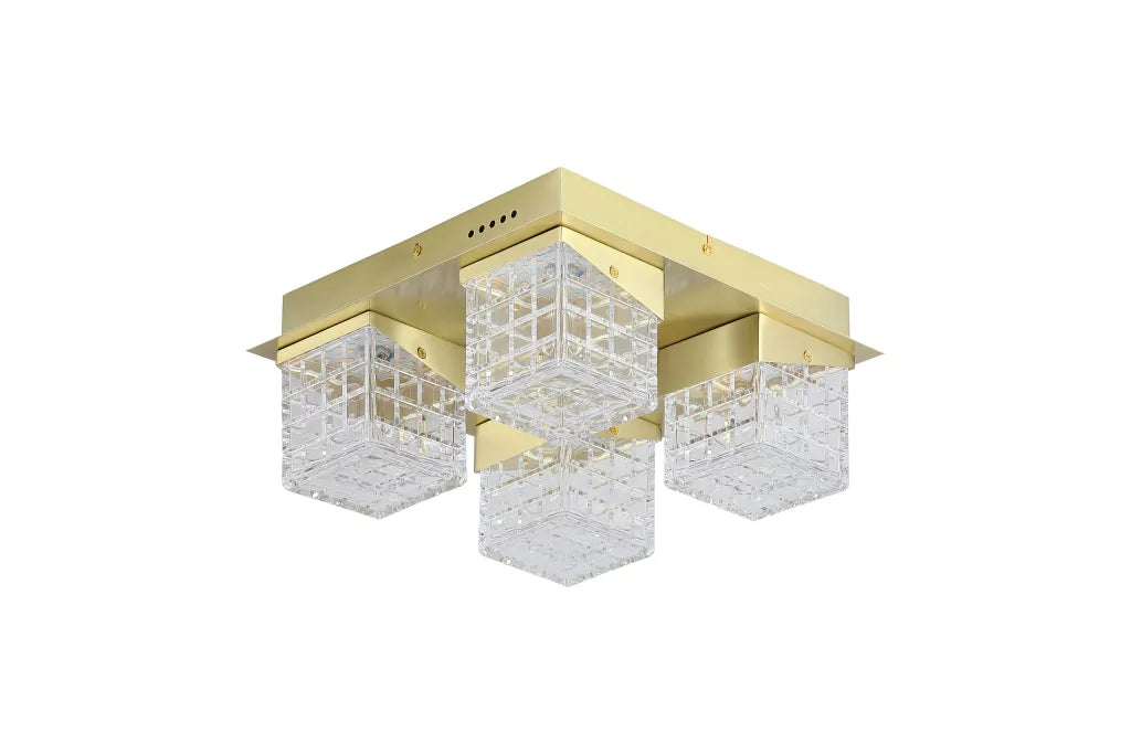 Cuboid 4Lt Flush Light- Satin Brass Metal with Clear Acrylic
