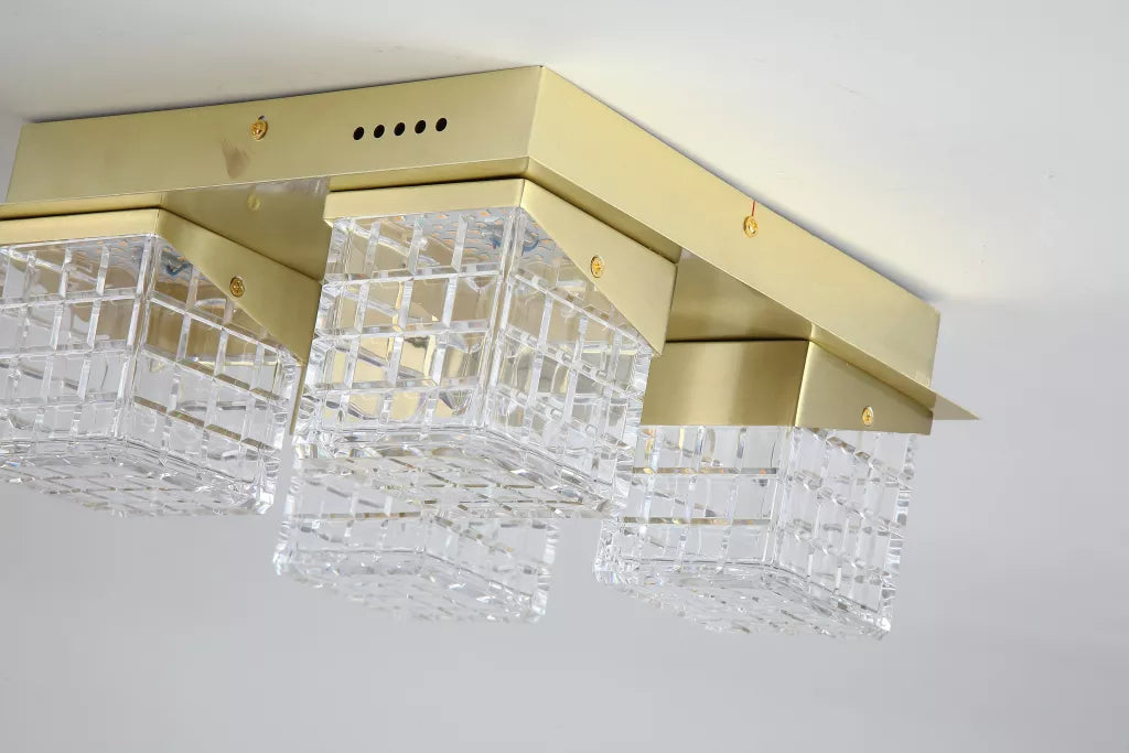 Cuboid 4Lt Flush Light- Satin Brass Metal with Clear Acrylic