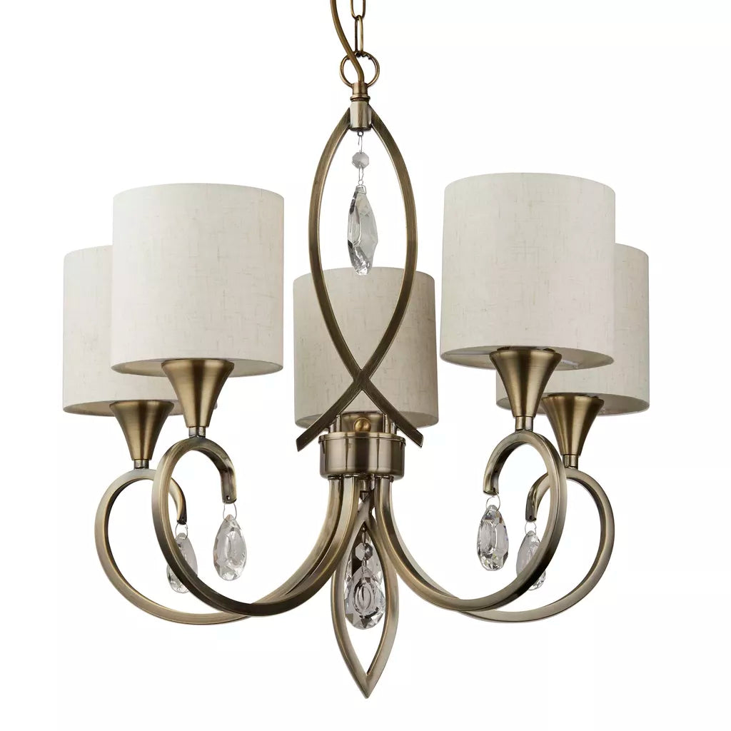 Alberto 5Lt/ 8Lt Pendant - Antique Brass, Crystal & Linen Shade