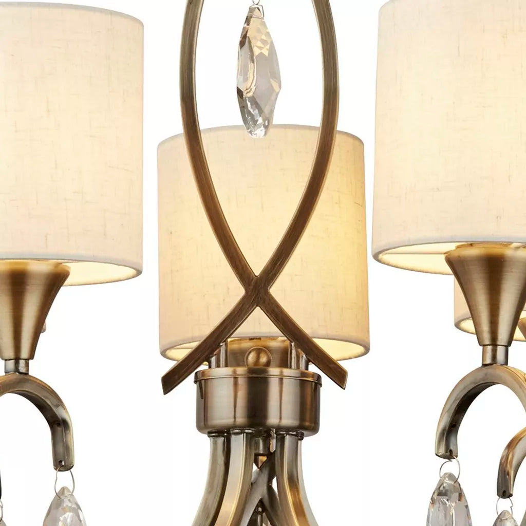 Alberto 5Lt/ 8Lt Pendant - Antique Brass, Crystal & Linen Shade
