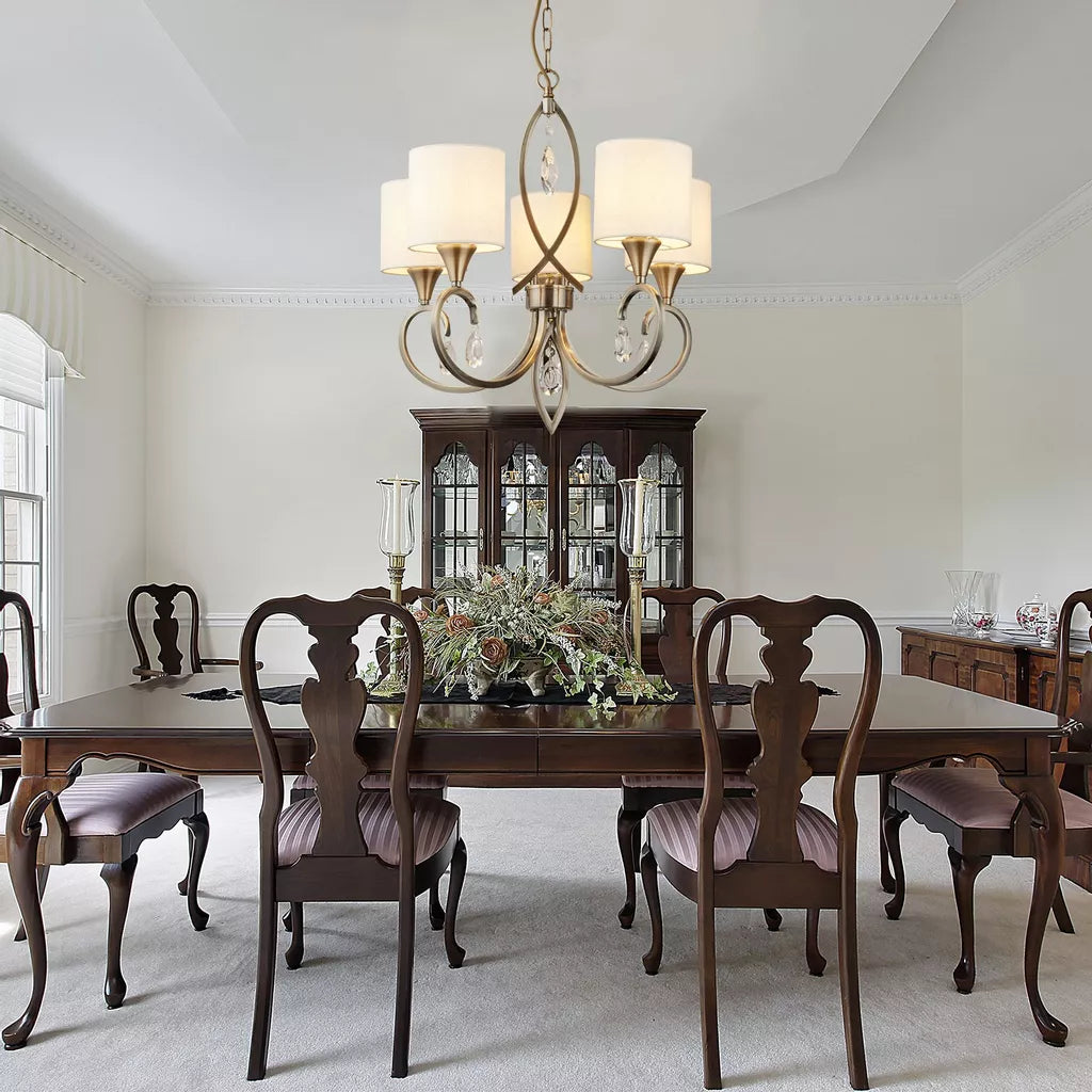 Alberto 5Lt/ 8Lt Pendant - Antique Brass, Crystal & Linen Shade